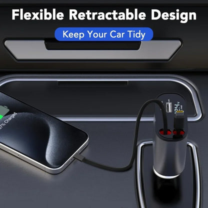 VoltRush™ 4-in-1 Retractable Car Charger – Fast Power, Zero Clutter